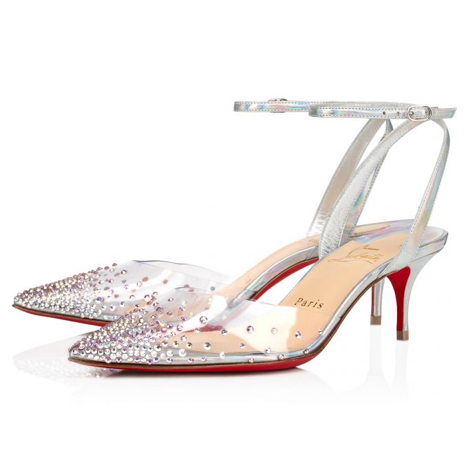 Christian Louboutin Spikaqueen 055 55 Version Pvc Sandals Ženske Sandale Srebrne | RS-20607