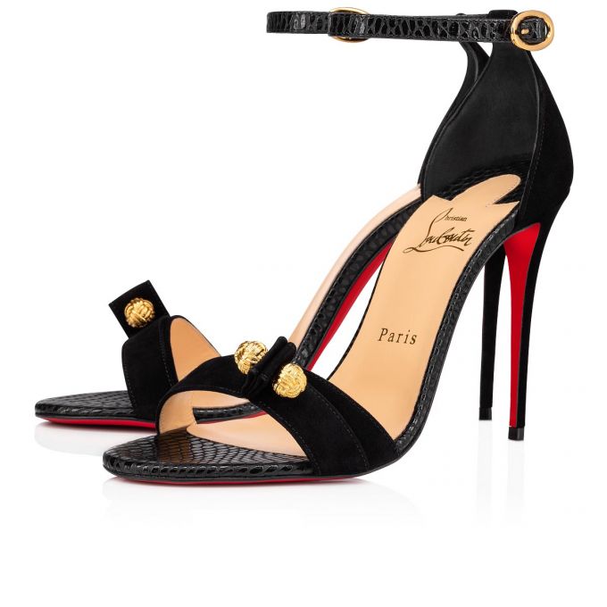 Christian Louboutin Stanisandal 100 Veau Velours Sandals Ženske Sandale Crne | RS-64421