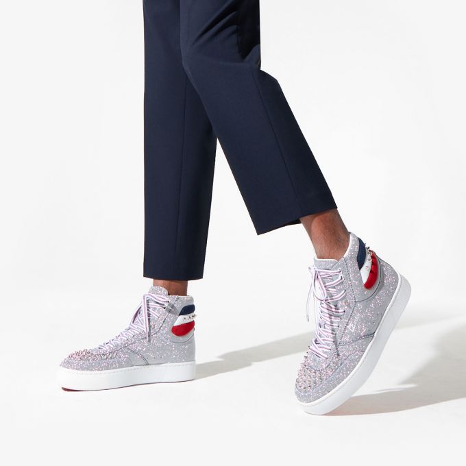 Christian Louboutin Top Rui Spikes Creative Koža Sneakers Muške Patike Srebrne | RS-14118