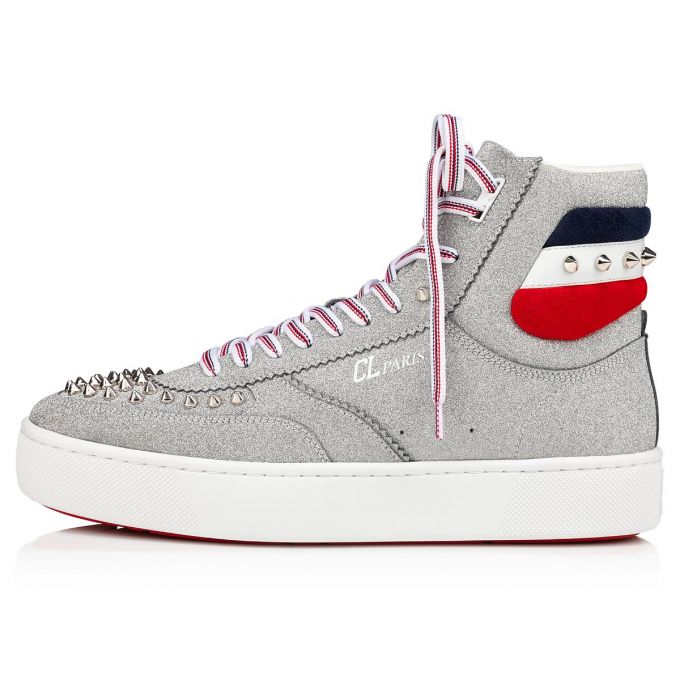 Christian Louboutin Top Rui Spikes Creative Koža Sneakers Muške Patike Srebrne | RS-14118