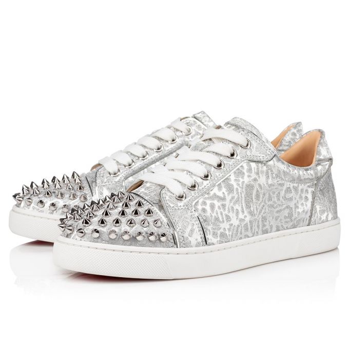 Christian Louboutin Vieira Spikes Specchio/Laminato Sneakers Ženske Patike Srebrne | RS-12889