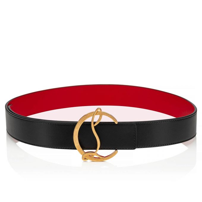 Christian Louboutin W Cl Logo Belt Calf Belts Ženske Remeni Crne Zlatne | RS-98388