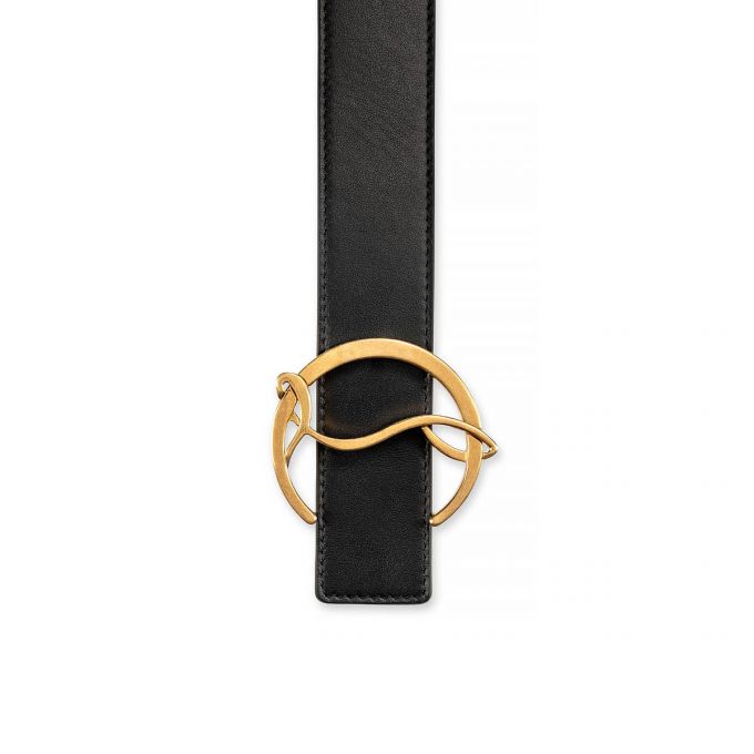 Christian Louboutin W Cl Logo Belt Calf Belts Ženske Remeni Crne Zlatne | RS-98388