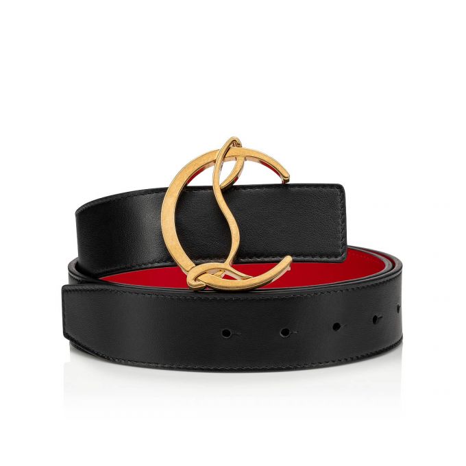 Christian Louboutin W Cl Logo Belt Calf Belts Ženske Remeni Crne Zlatne | RS-98388