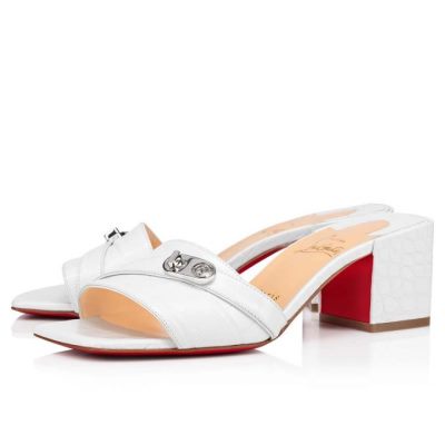 Christian Louboutin Lock Art 55 Calf Mules Ženske Mules Bijele | RS-06551