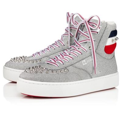 Christian Louboutin Top Rui Spikes Creative Koža Sneakers Muške Patike Srebrne | RS-14118