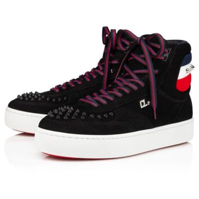 Christian Louboutin Top Rui Spikes Creative Koža Sneakers Muške Patike Crne | RS-77366