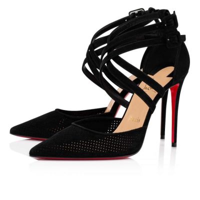 Christian Louboutin Victorilla 100 Veau Velours T Strap Ženske T Strap Crne | RS-14120