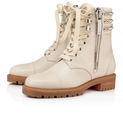 Christian Louboutin Winter Spikes Calf Boots Ženske Čizme Bijele | RS-64848